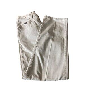 Vintage Lee Riveted Womens Chino Pants Tan Wide leg buckle back Flat Front Y2K